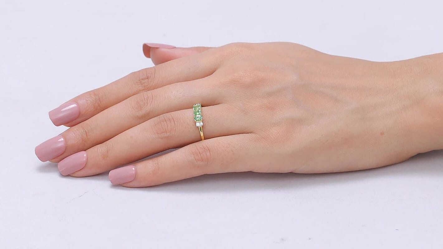 D'Joy Premium Tsavorite Garnet, Diamond Ring in 18K Vermeil YG Over Sterling Silver (Size 10.0) 0.60 ctw