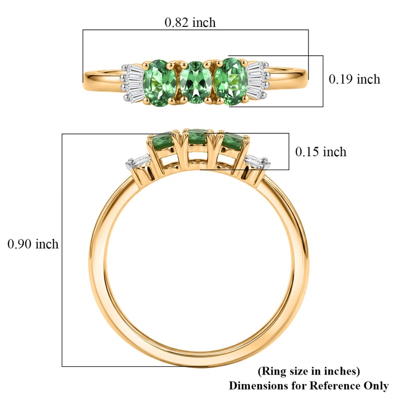 D'Joy Premium Tsavorite Garnet and Diamond 0.60 ctw Royal Trilogy Ring in 18K Vermeil Yellow Gold Over Sterling Silver (Size 6.0)