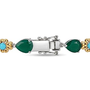 EverTrue Verde Onyx and Premium Sleeping Beauty Turquoise 14.75 ctw Forest Whisper Bracelet in 18K YG Plated and Platinum Bond (7.25 In)