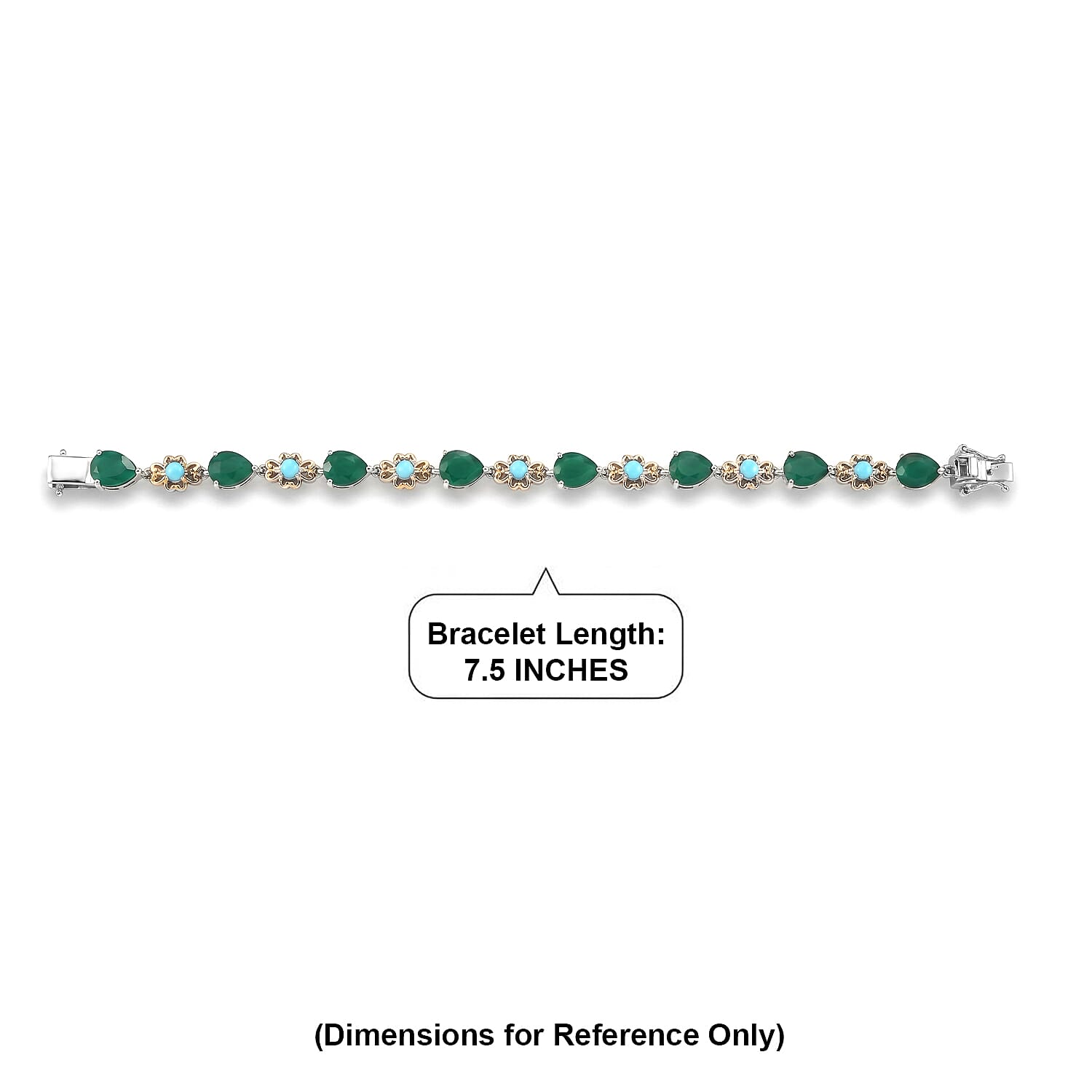 EverTrue Verde Onyx and Premium Sleeping Beauty Turquoise 14.75 ctw Forest Whisper Bracelet in 18K YG Plated and Platinum Bond (7.25 In)