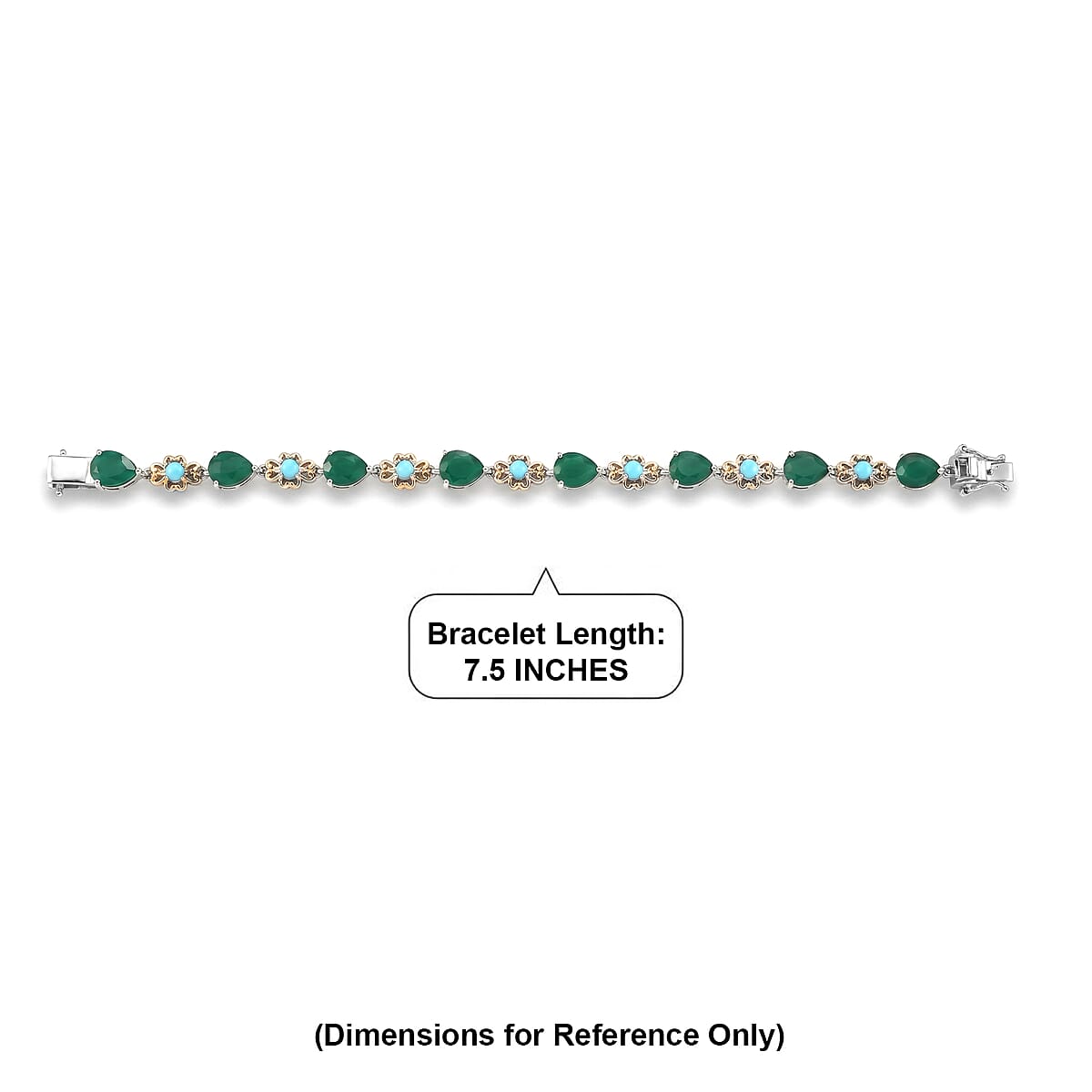 EverTrue Verde Onyx and Premium Sleeping Beauty Turquoise 14.75 ctw Forest Whisper Bracelet in 18K YG Plated and Platinum Bond (7.25 In) image number 4