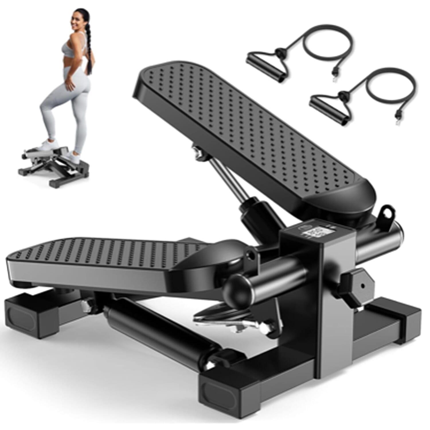 XVCAS Black Mini Stepper Fitness Machine with LCD Monitor & Resistance Bands