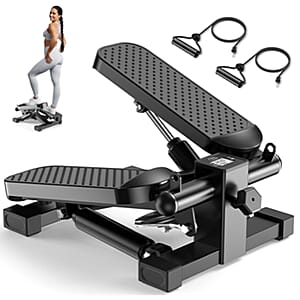 XVCAS Black Mini Stepper Fitness Machine with LCD Monitor & Resistance Bands