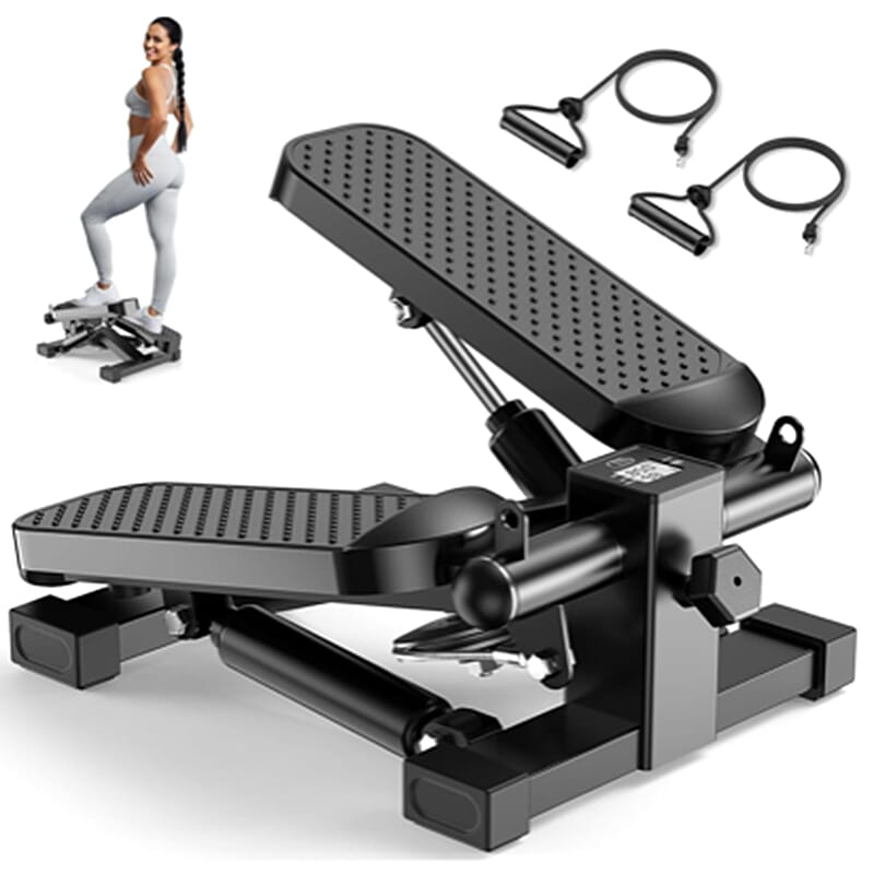 XVCAS Black Mini Stepper Fitness Machine with LCD Monitor & Resistance Bands