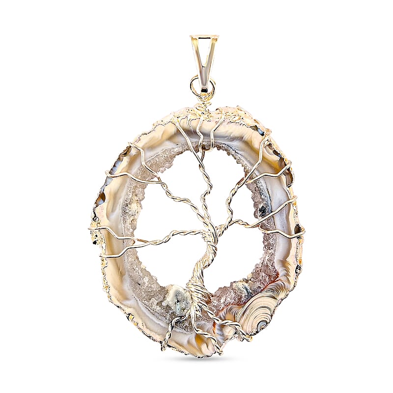 Light Quartz Geode 70.00 ctw Pendant without Chain in Silvertone