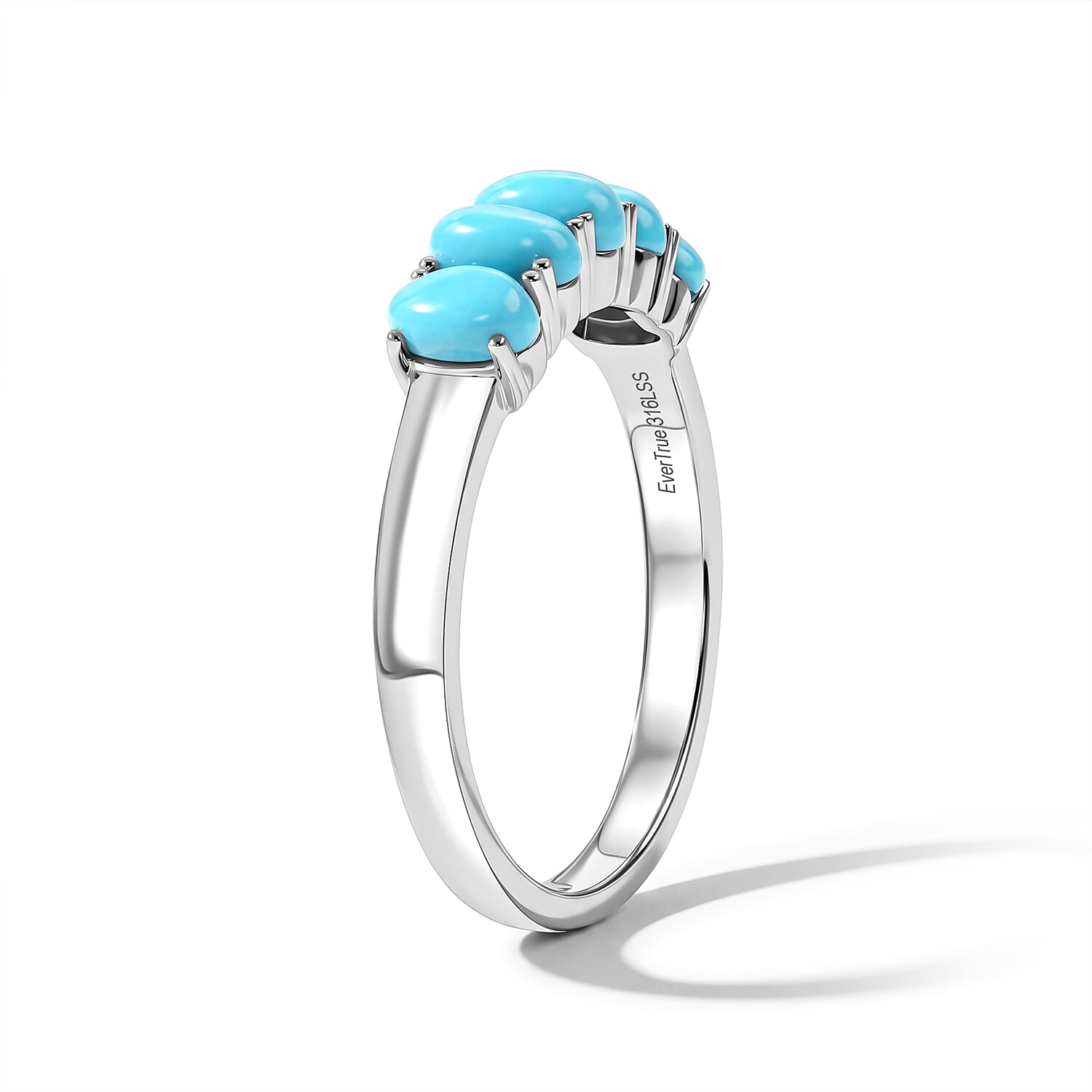 EverTrue Sleeping Beauty Turquoise 1.15 ctw 5 Stone Ring in Stainless Steel (Size 7.0)