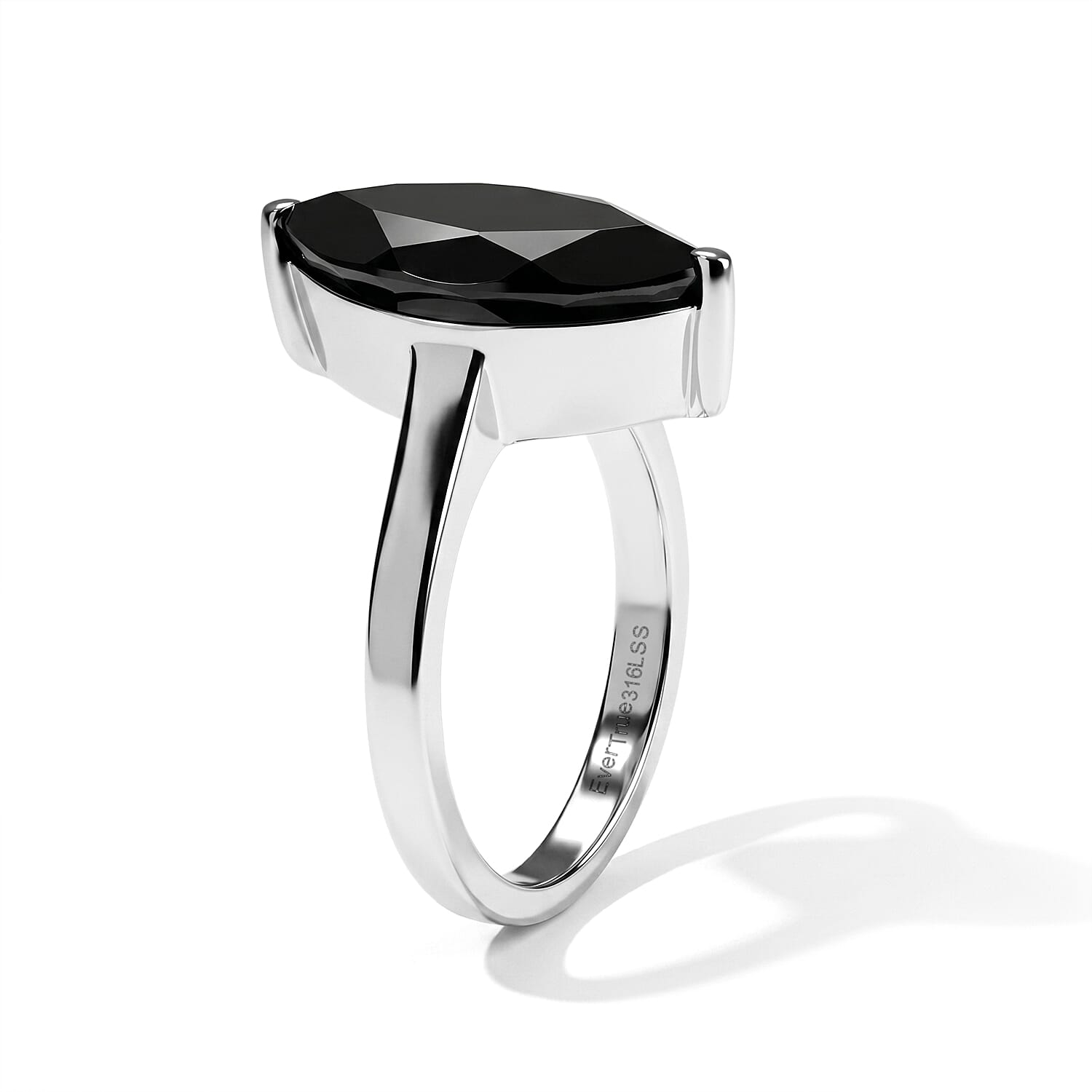 EverTrue Thai Black Spinel 6.80 ctw Solitaire Ring in Stainless Steel (Size 6.0)
