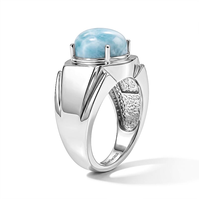 EverTrue Larimar 5.90 ctw Men's Ring in Stainless Steel (Size 10.0)