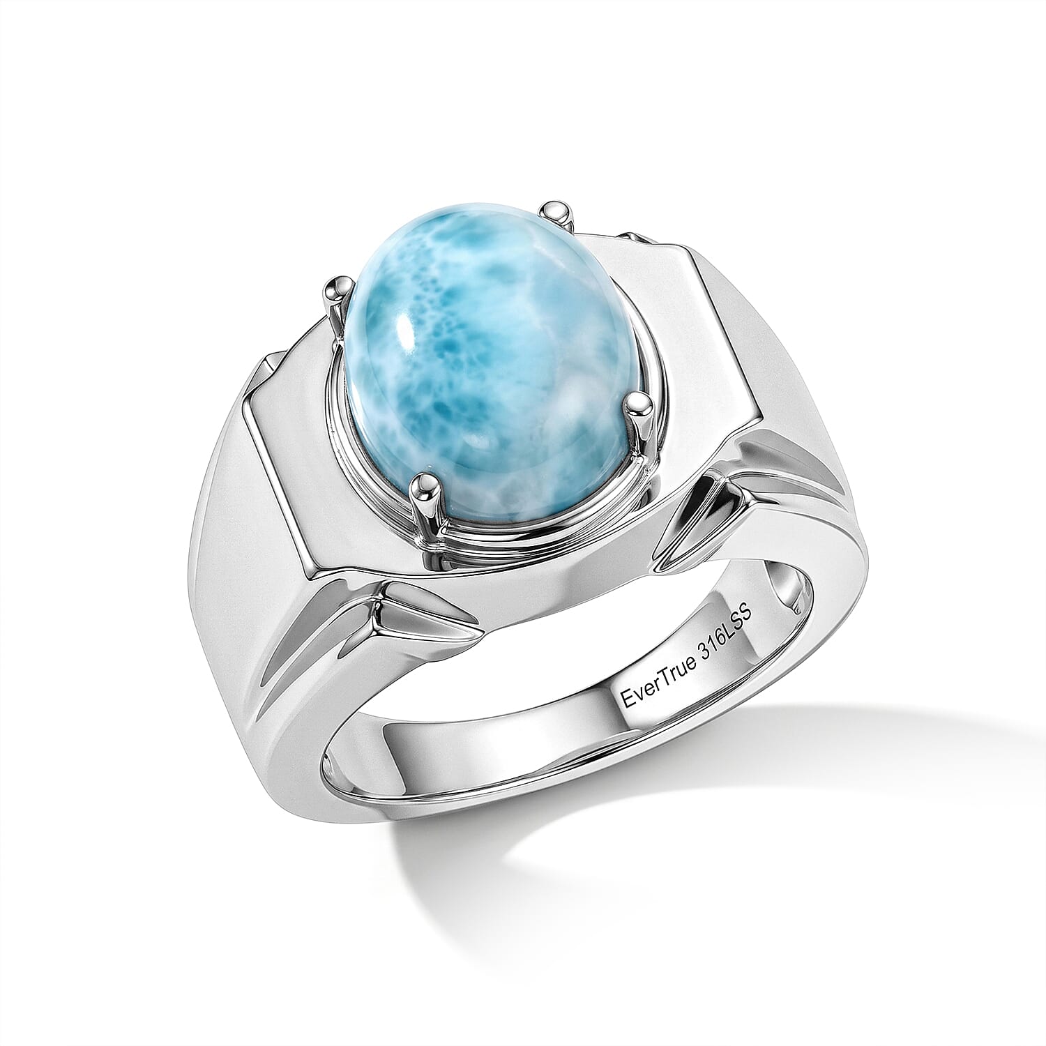 EverTrue Larimar 5.90 ctw Men's Ring in Stainless Steel (Size 11.0)