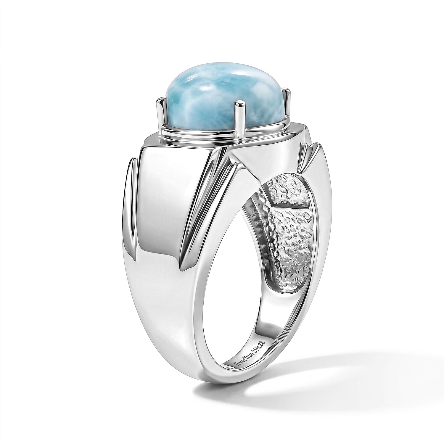 EverTrue Larimar 5.90 ctw Men's Ring in Stainless Steel (Size 11.0)