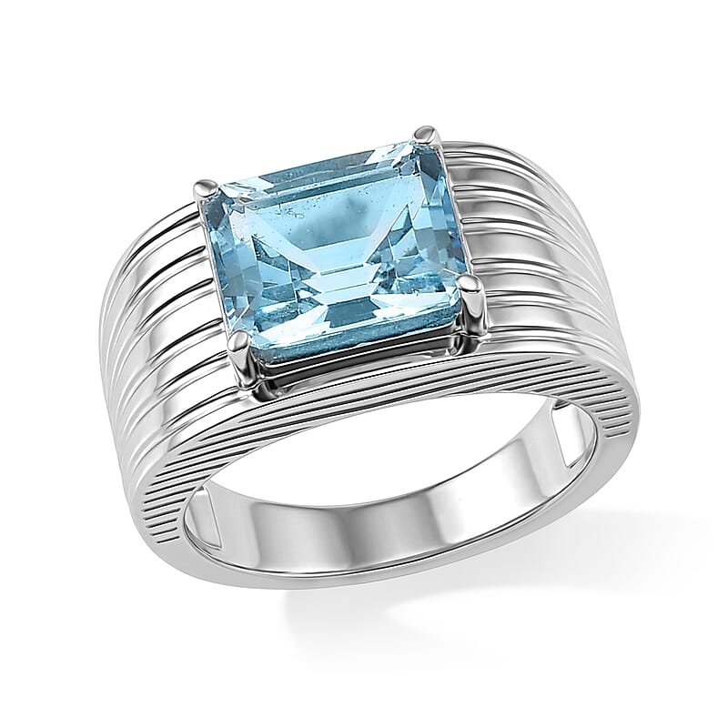 EverTrue Sky Blue Topaz 5.65 ctw Men's Ring in Stainless Steel (Size 10.0)