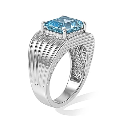 EverTrue Sky Blue Topaz 5.65 ctw Men's Ring in Stainless Steel (Size 10.0)