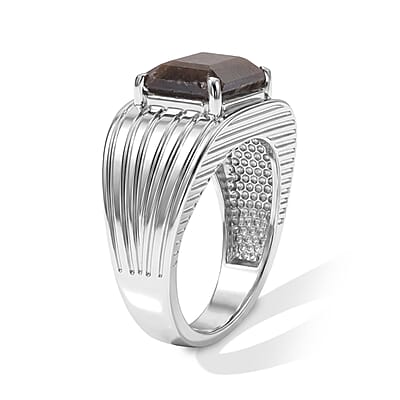 EverTrue Chocolate Sapphire 5.40 ctw Men's Ring in Stainless Steel (Size 9.0)