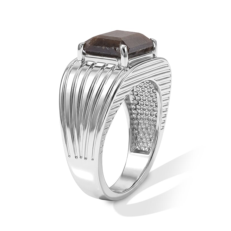 EverTrue Chocolate Sapphire 5.40 ctw Men's Ring in Stainless Steel (Size 9.0)