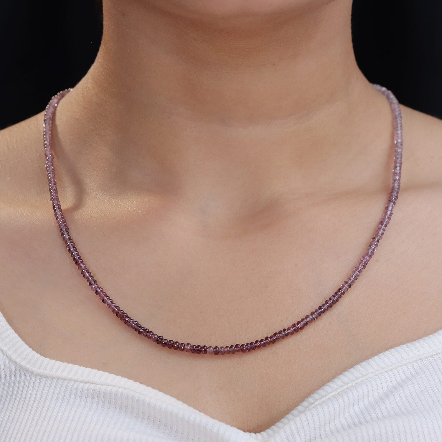 D'Joy Premium Lavender Spinel 45.00 ctw Beaded Necklace in Rhodium Over Sterling Silver 18-20 Inches