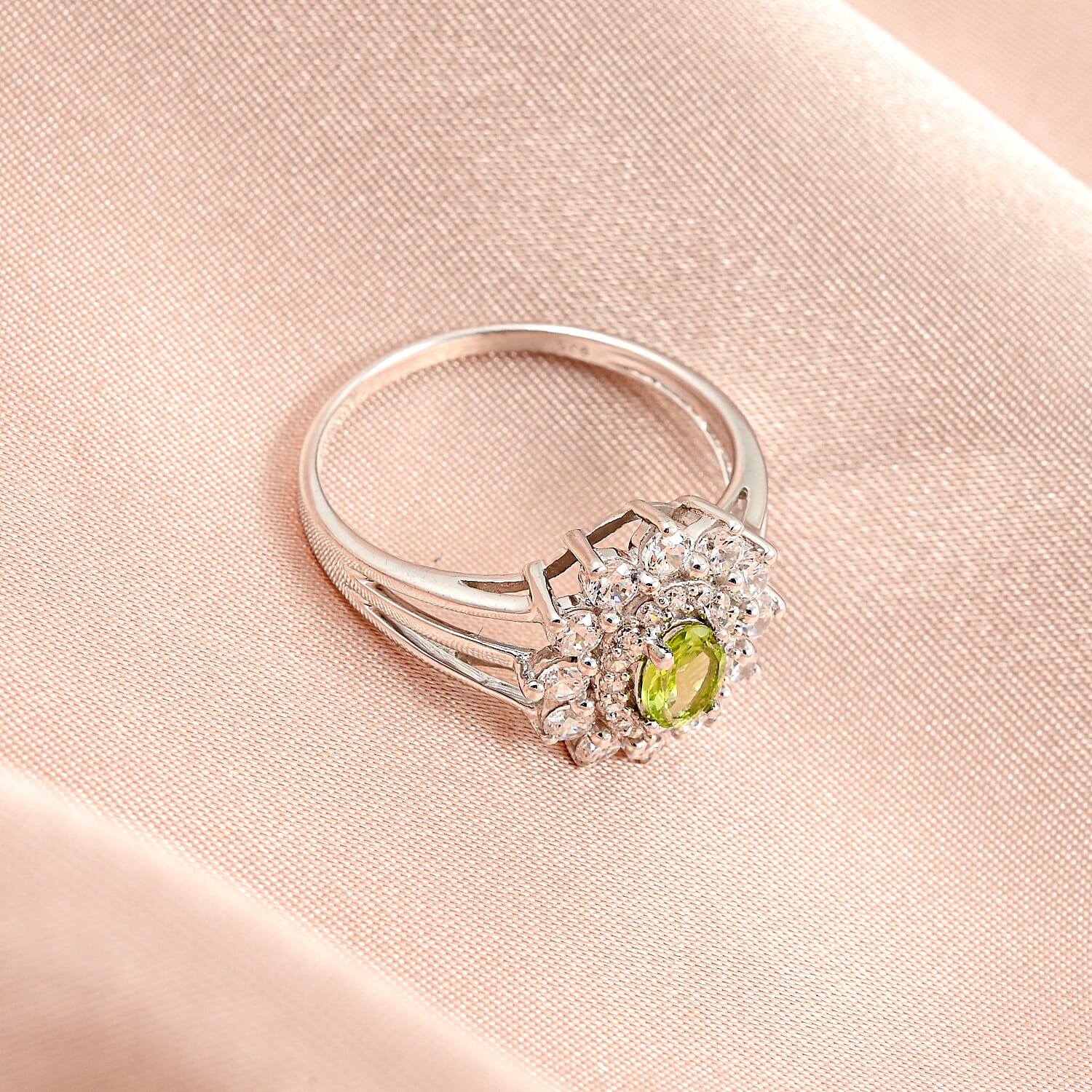 Hebei Peridot and Simulated Diamond 2.50 ctw Ring in Sterling Silver (Size 9.0)