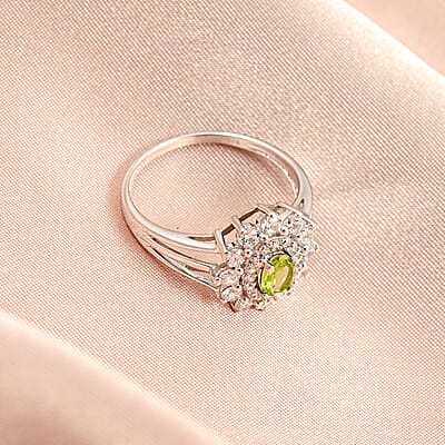 Hebei Peridot and Simulated Diamond 2.50 ctw Ring in Sterling Silver (Size 9.0)