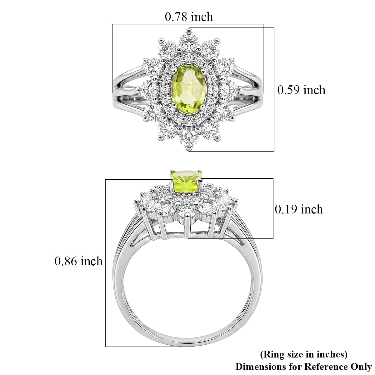Hebei Peridot and Simulated Diamond 2.50 ctw Ring in Sterling Silver (Size 9.0)