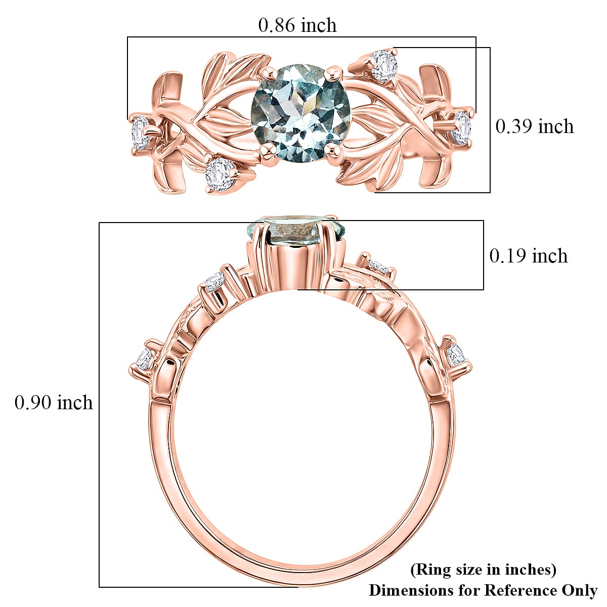 Blue Topaz and Simulated Diamond 1.00 ctw Ring in 14K RG Over Sterling Silver (Size 7.0)