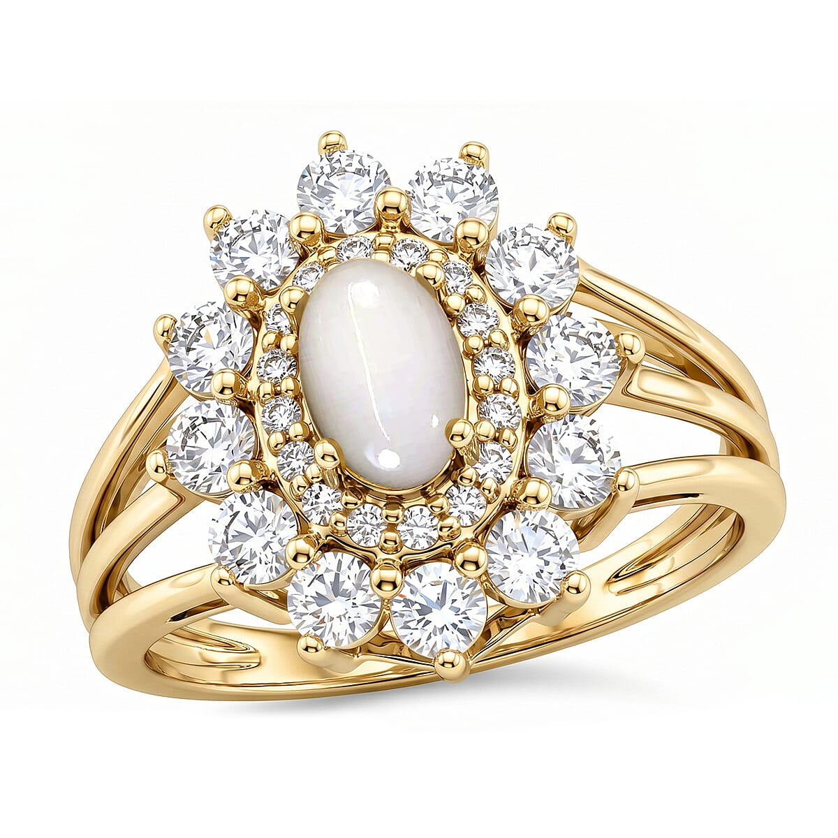 Pearl and Simulated Diamond 1.10 ctw Ring in 14K YG Over Sterling Silver (Size 7.0)
