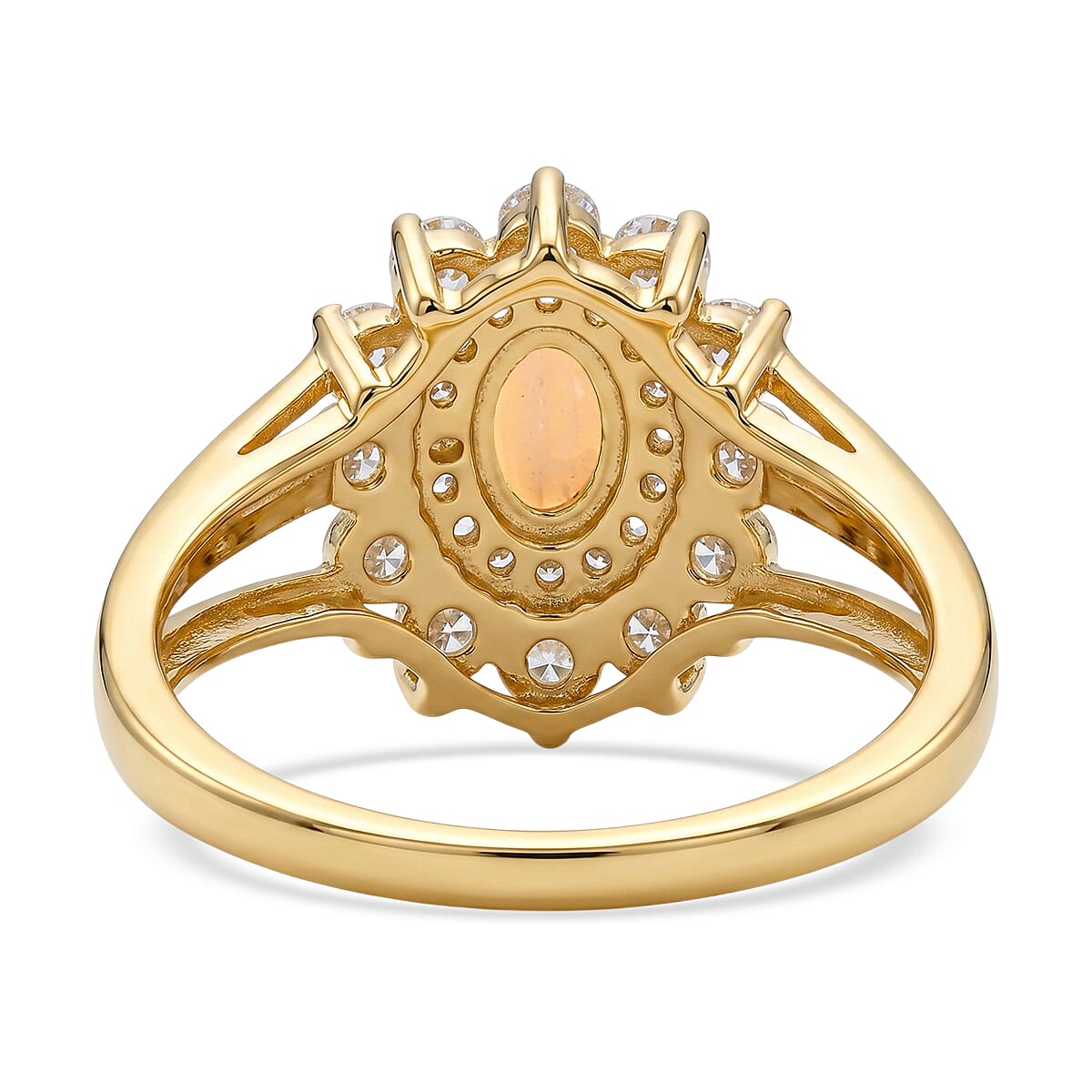 Pearl and Simulated Diamond 1.10 ctw Ring in 14K YG Over Sterling Silver (Size 7.0)