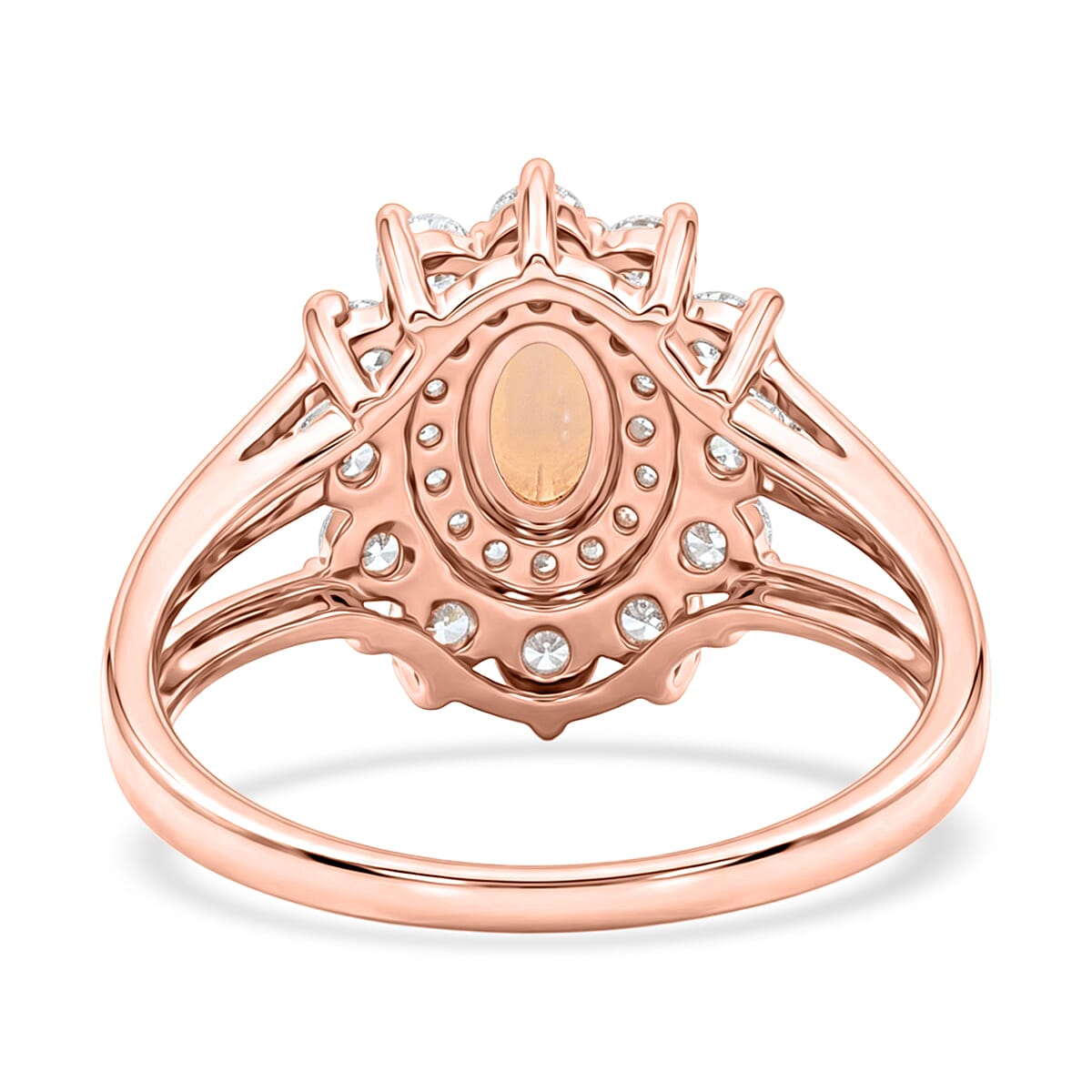 Pearl and Simulated Diamond 1.10 ctw Ring in 14K RG Over Sterling Silver (Size 7.0)