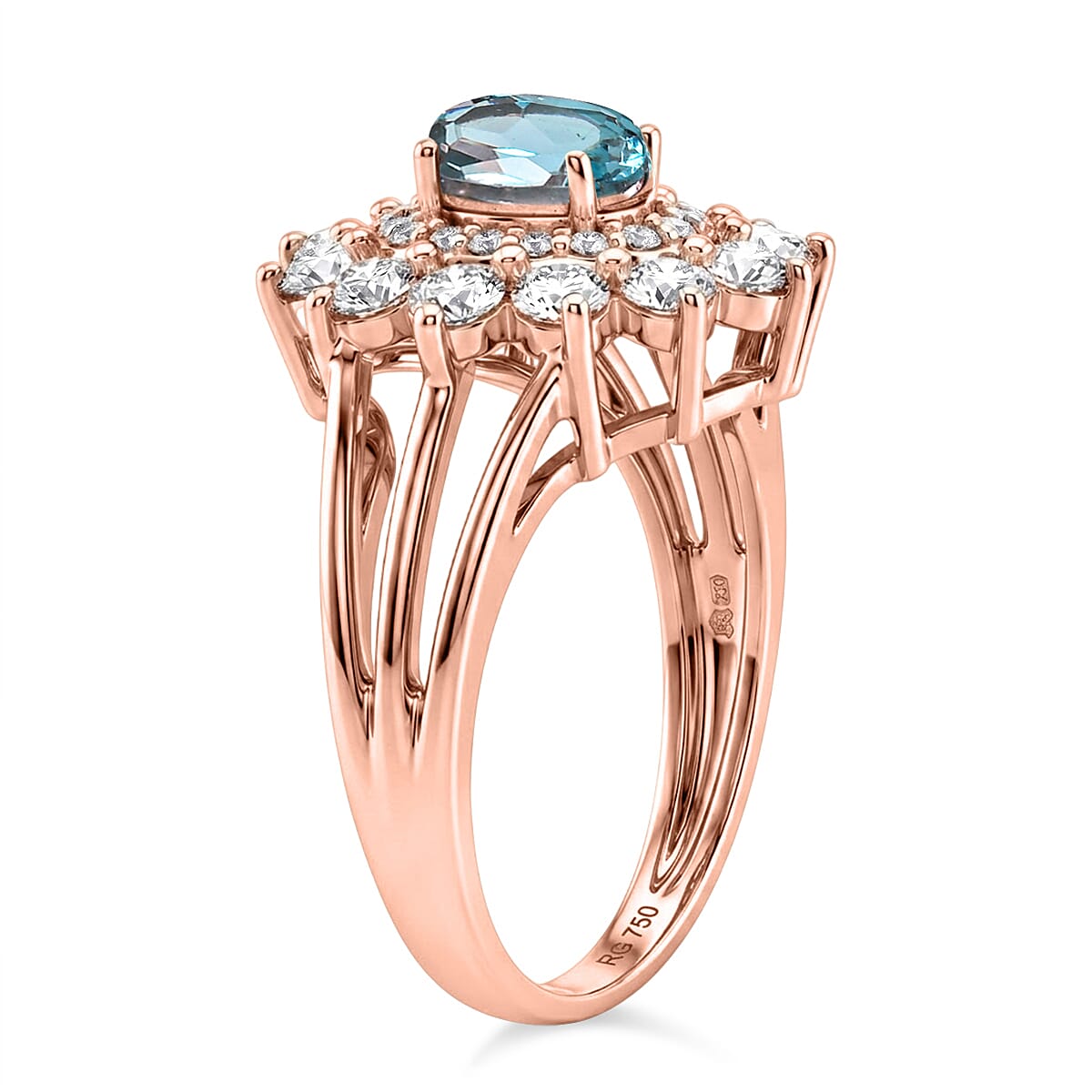 Teal Quartz and Simulated Diamond 2.50 ctw Ring in 14K RG Over Sterling Silver (Size 7.0)