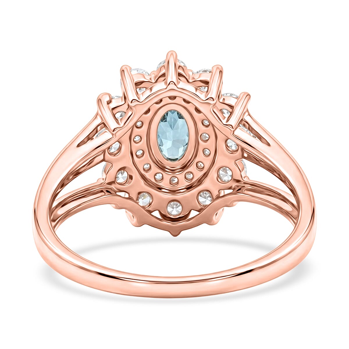 Teal Quartz and Simulated Diamond 2.50 ctw Ring in 14K RG Over Sterling Silver (Size 7.0)