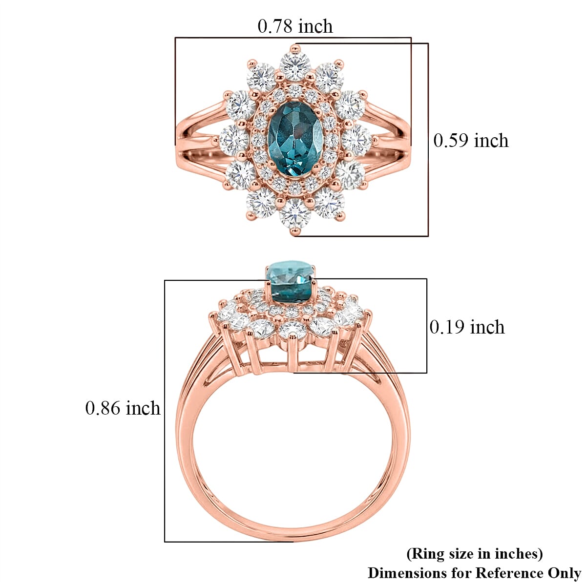 Teal Quartz and Simulated Diamond 2.50 ctw Ring in 14K RG Over Sterling Silver (Size 7.0)
