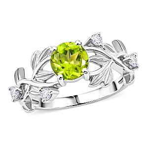 Hebei Peridot and Simulated Diamond 1.00 ctw Ring in Sterling Silver (Size 8.0)