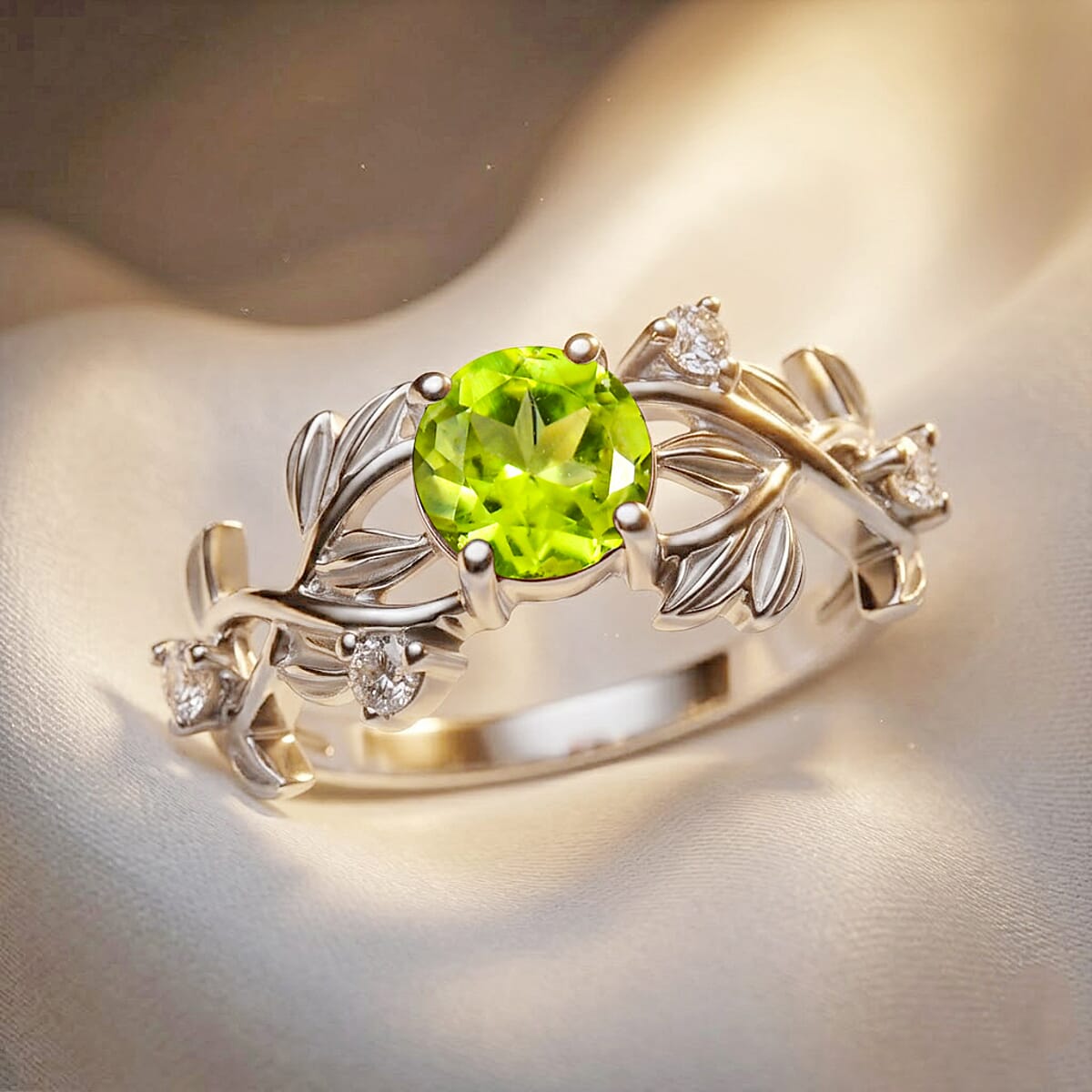 Hebei Peridot and Simulated Diamond 1.00 ctw Ring in Sterling Silver (Size 8.0) image number 1