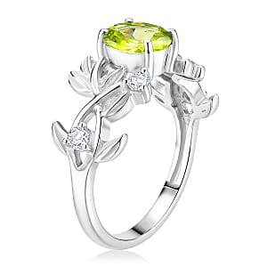 Hebei Peridot and Simulated Diamond 1.00 ctw Ring in Sterling Silver (Size 8.0)