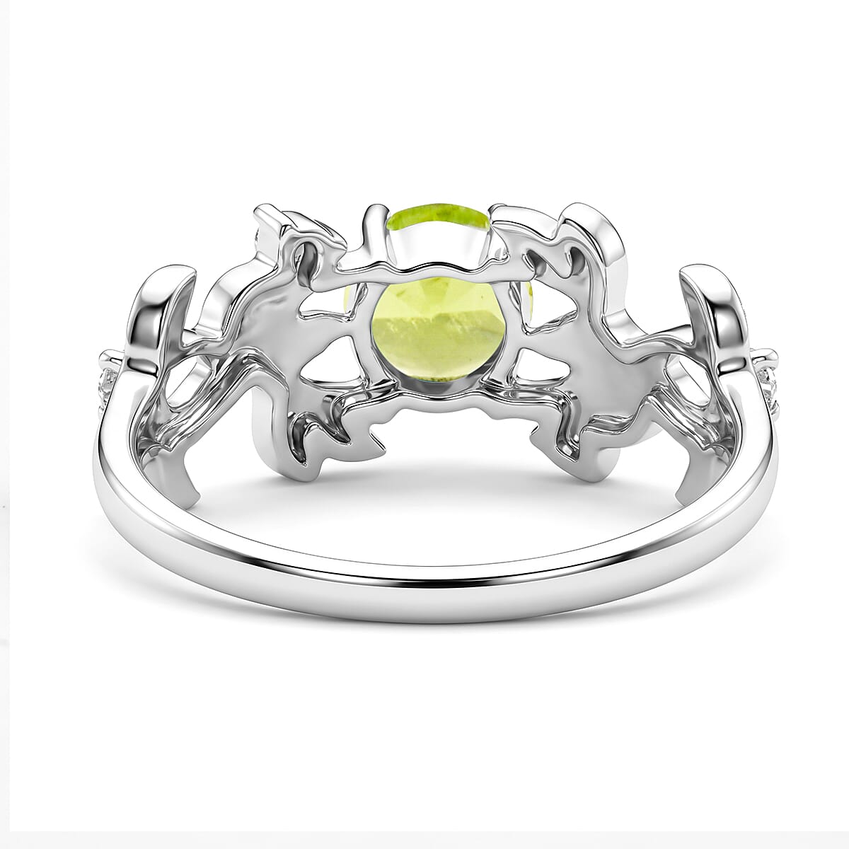 Hebei Peridot and Simulated Diamond 1.00 ctw Ring in Sterling Silver (Size 8.0) image number 4