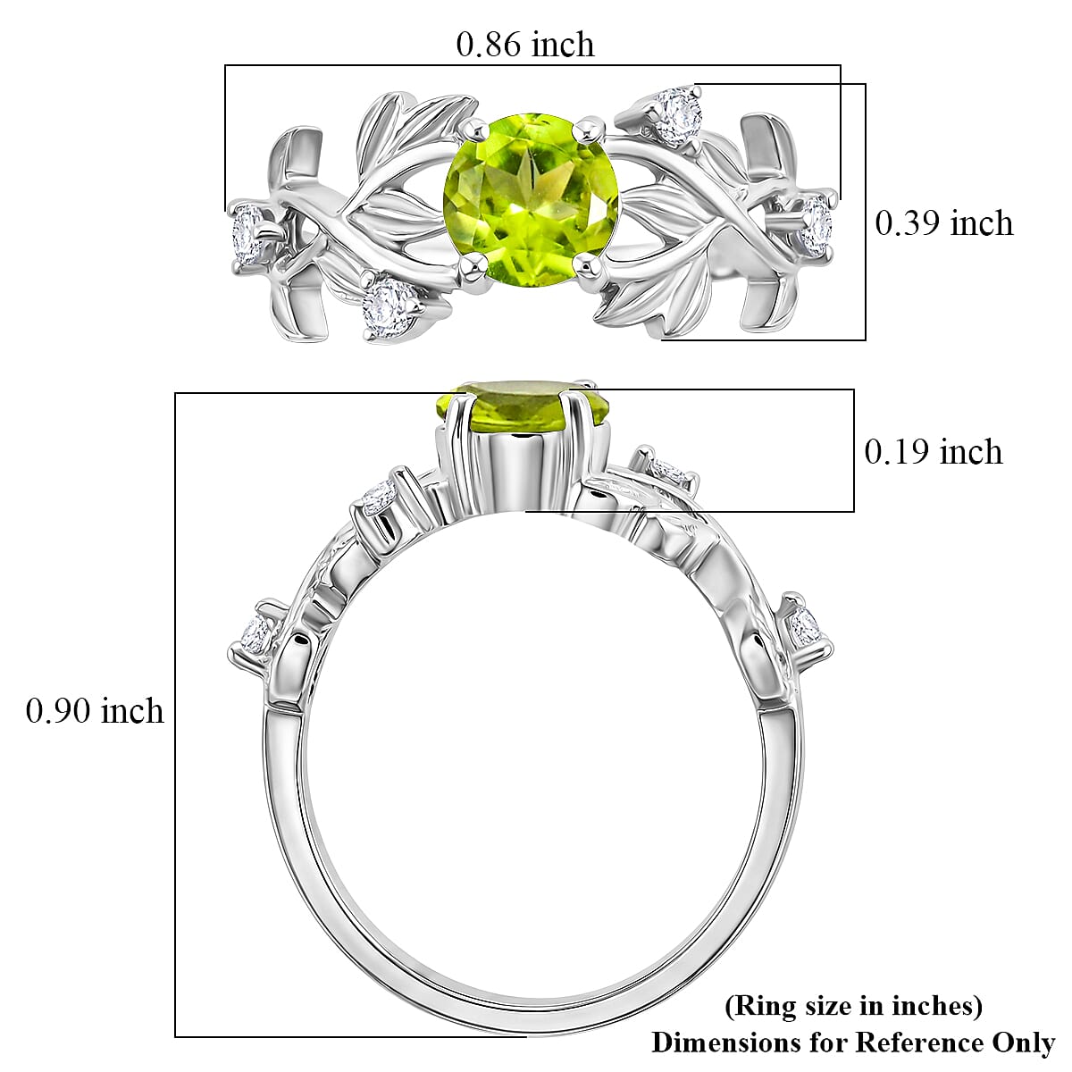 Hebei Peridot and Simulated Diamond 1.00 ctw Ring in Sterling Silver (Size 8.0) image number 5