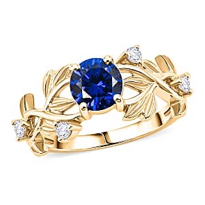 Simulated Blue and White Diamond Ring in 14K YG Over Sterling Silver (Size 8.0)