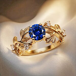 Simulated Blue and White Diamond Ring in 14K YG Over Sterling Silver (Size 8.0)