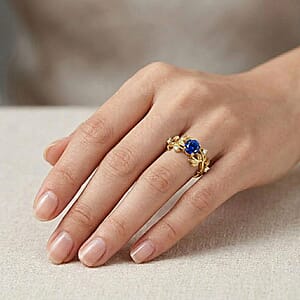 Simulated Blue and White Diamond Ring in 14K YG Over Sterling Silver (Size 8.0)