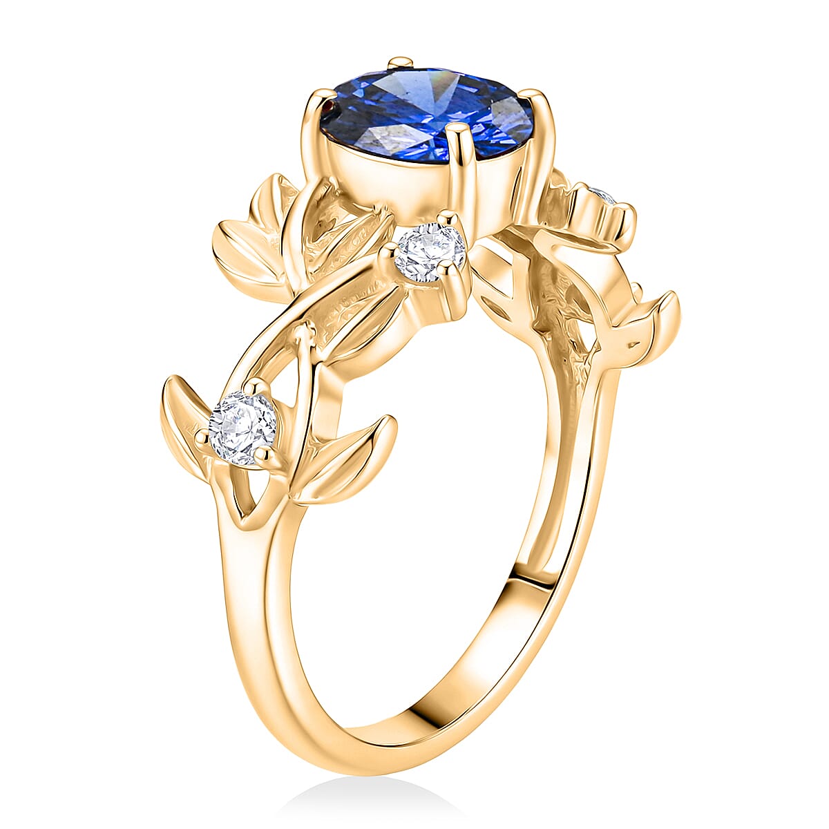 Simulated Blue and White Diamond Ring in 14K YG Over Sterling Silver (Size 8.0) image number 3