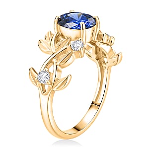 Simulated Blue and White Diamond Ring in 14K YG Over Sterling Silver (Size 8.0)