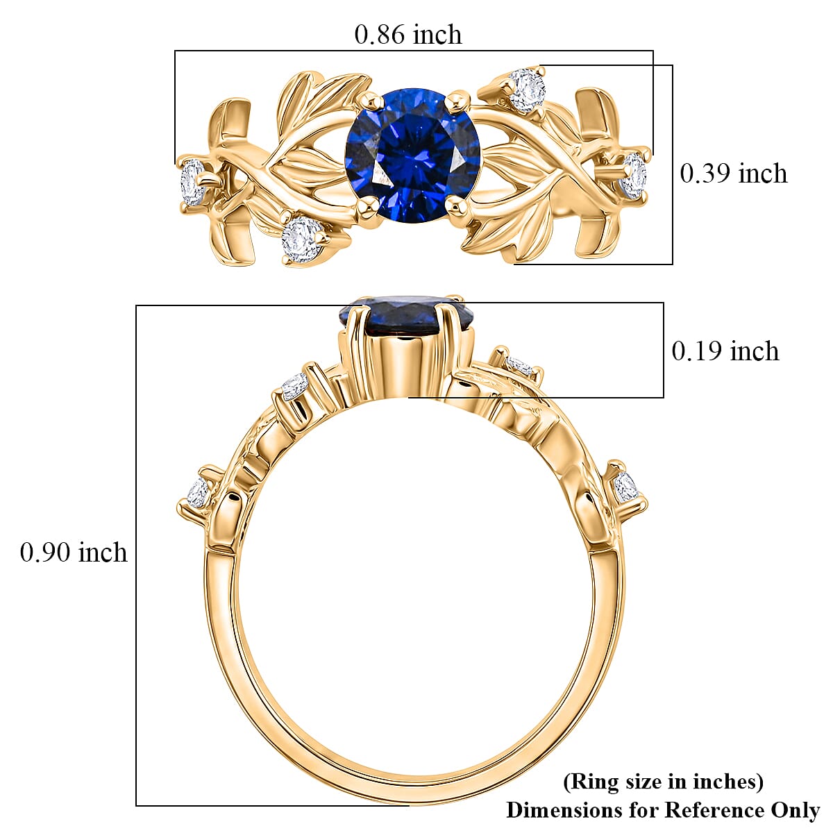 Simulated Blue and White Diamond Ring in 14K YG Over Sterling Silver (Size 8.0) image number 4