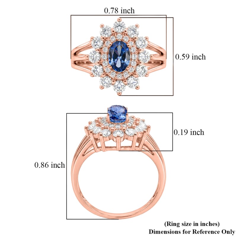 Simulated Blue and White Diamond Ring in 14K RG Over Sterling Silver (Size 8.0)