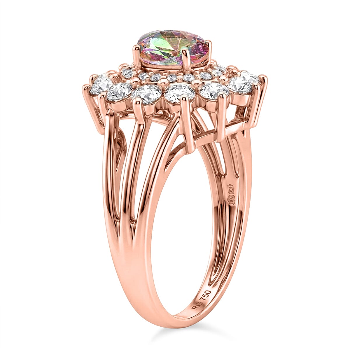 Mystic Topaz and Simulated Diamond 2.50 ctw Ring in 14K RG Over Sterling Silver (Size 7.0)