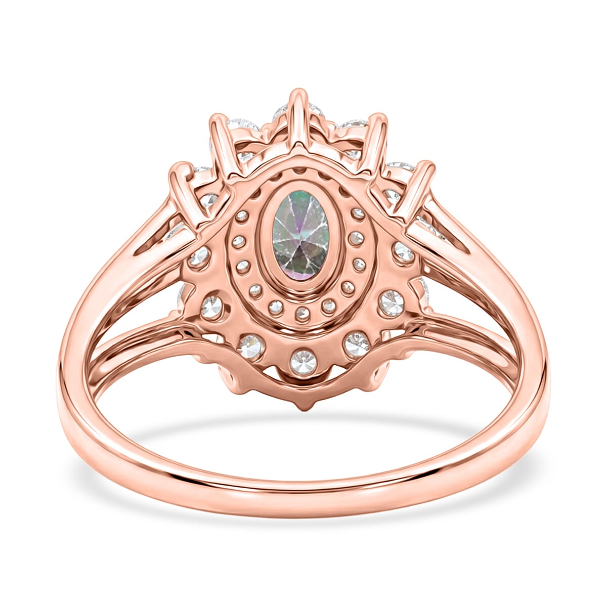 Mystic Topaz and Simulated Diamond 2.50 ctw Ring in 14K RG Over Sterling Silver (Size 7.0)