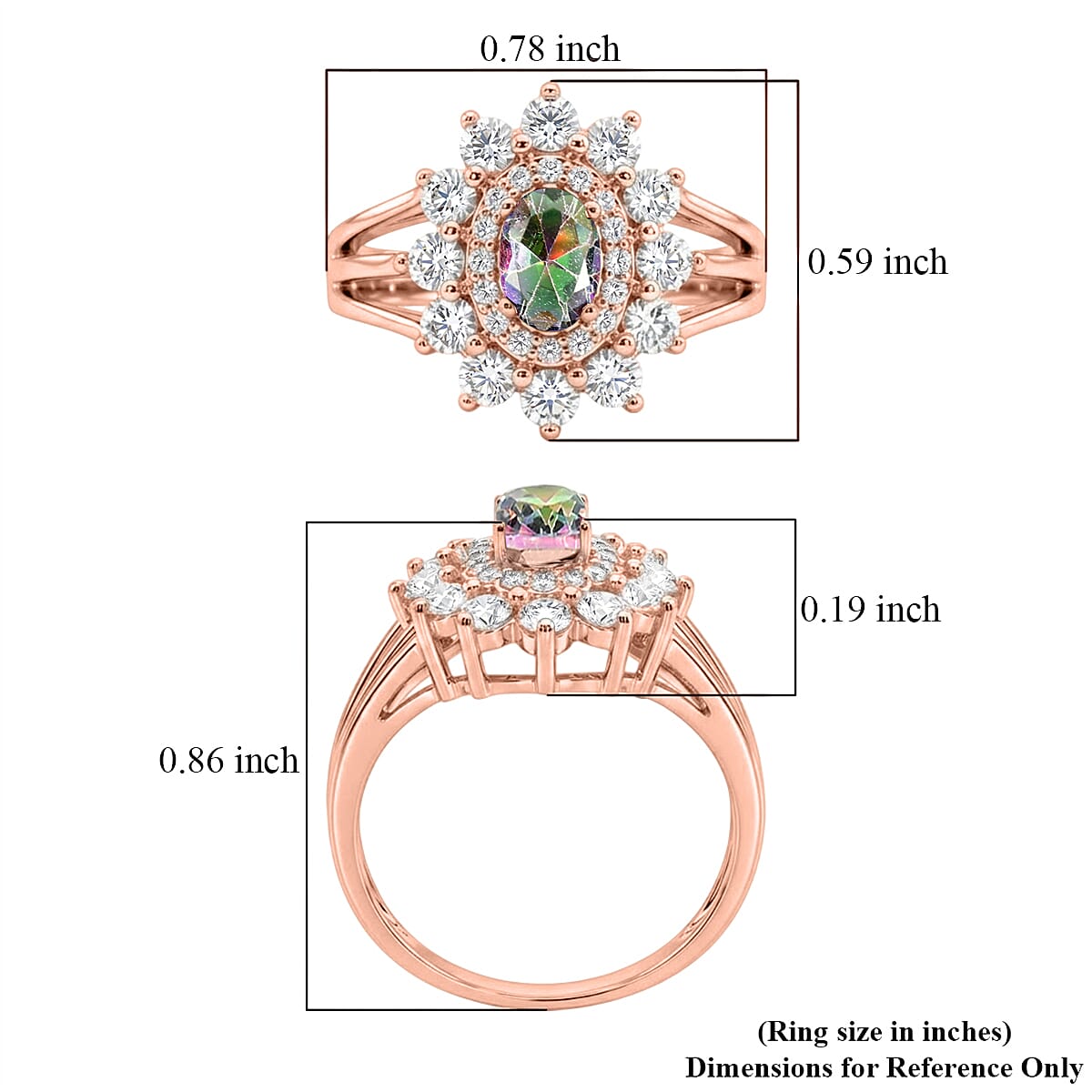 Mystic Topaz and Simulated Diamond 2.50 ctw Ring in 14K RG Over Sterling Silver (Size 7.0)