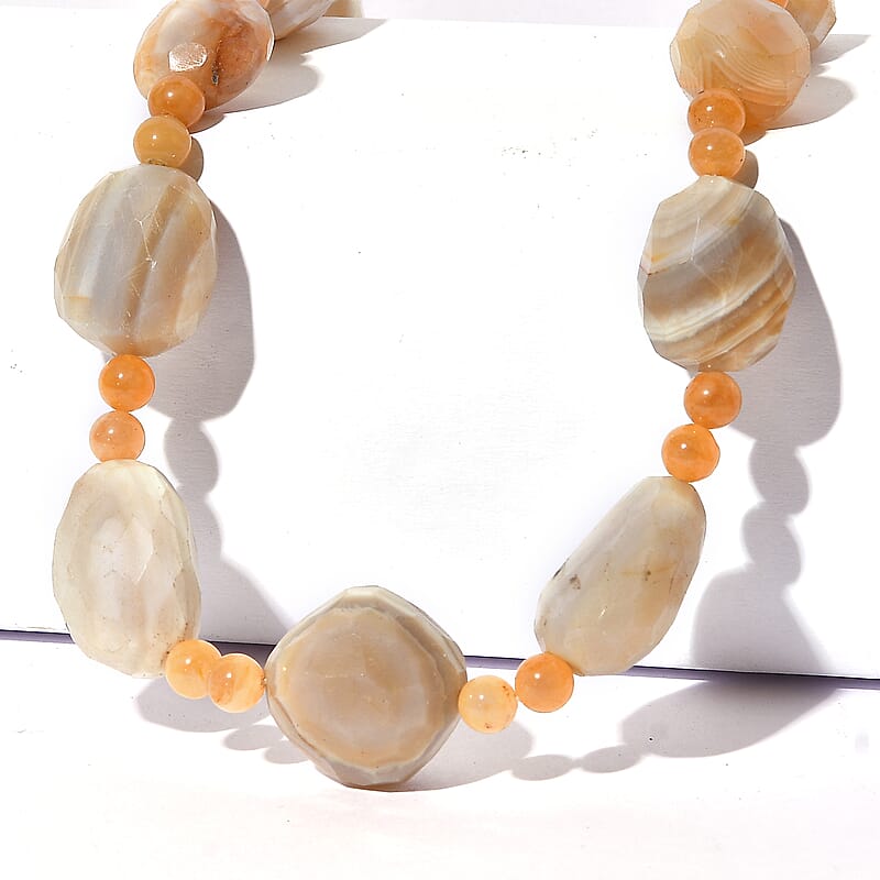 EverTrue Yellow Aventurine and Banded Agate 475.00 ctw Beaded Necklace in 18K YG Plated 18-19 Inches