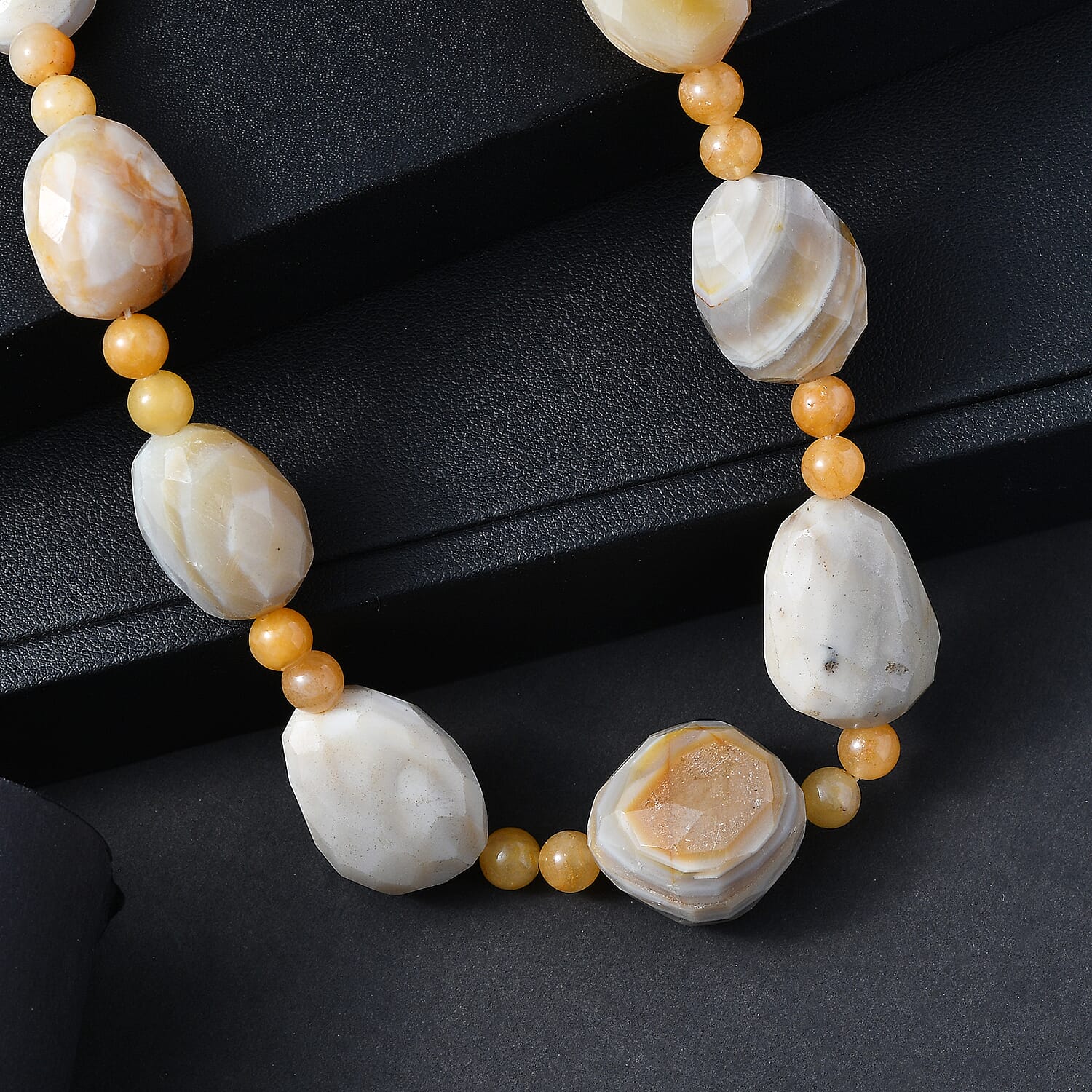 EverTrue Yellow Aventurine and Banded Agate 475.00 ctw Beaded Necklace in 18K YG Plated 18-19 Inches
