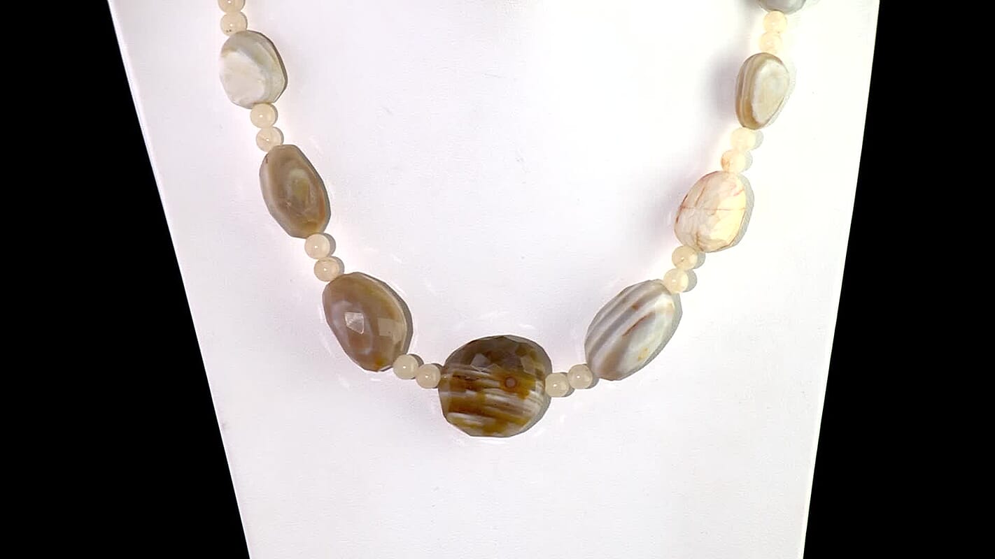 EverTrue Yellow Aventurine, Banded Agate Beaded Necklace (18-19 Inches) in 18K YG Plated 475.00 ctw
