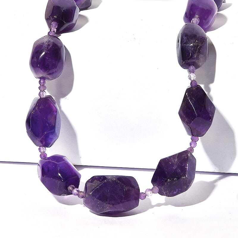 EverTrue African Amethyst 500.00 ctw Beaded Necklace in 18K YG Plated 18-19 Inches