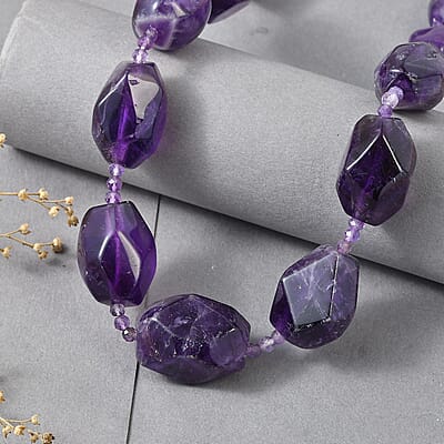 EverTrue African Amethyst 500.00 ctw Beaded Necklace in 18K YG Plated 18-19 Inches