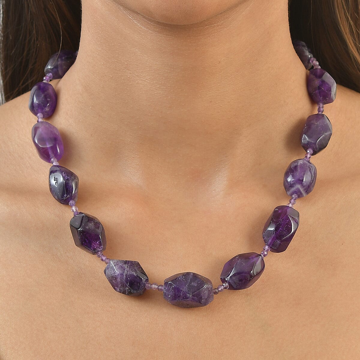 EverTrue African Amethyst 500.00 ctw Beaded Necklace in 18K YG Plated 18-19 Inches  image number 2